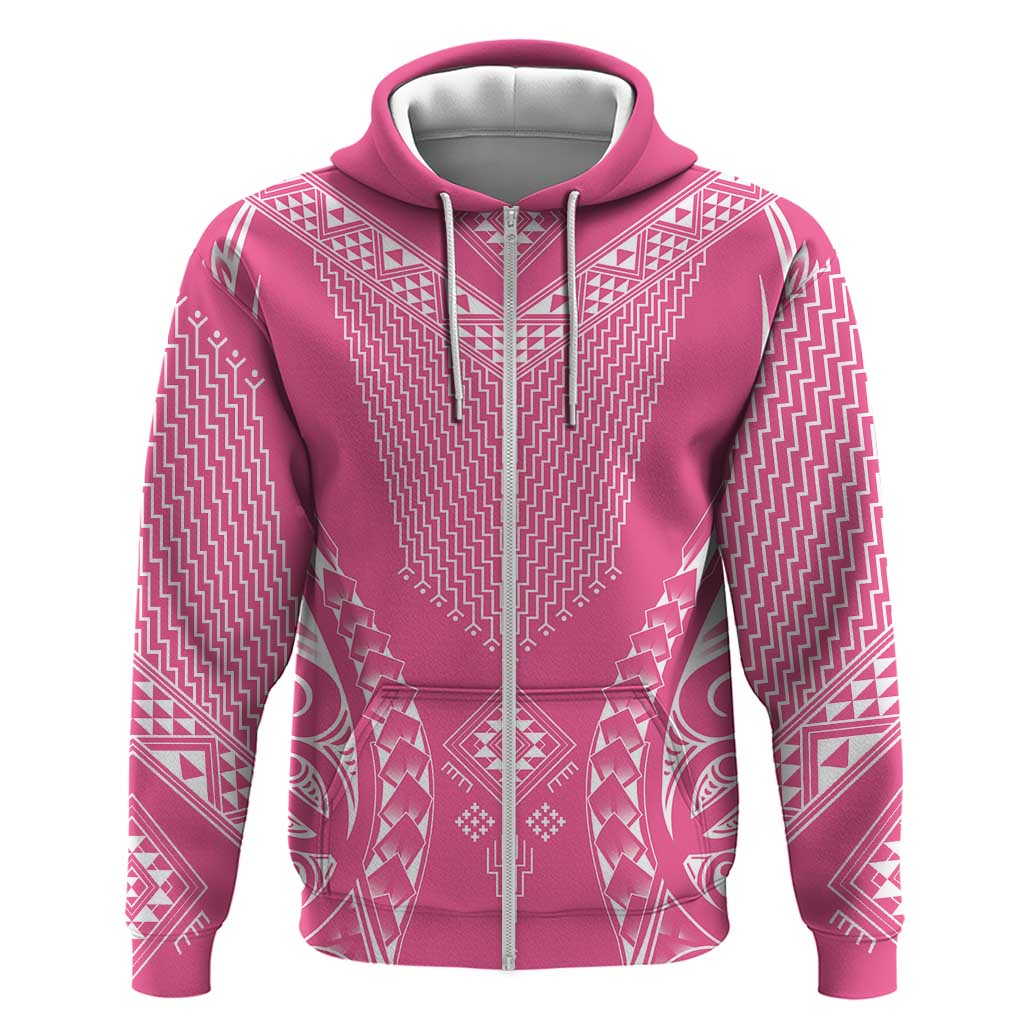 2025 Rugby Championship New Zealand Custom Zip Hoodie Poutama Motifs - Pink Out LT7 Zip Hoodie Pink - Polynesian Pride