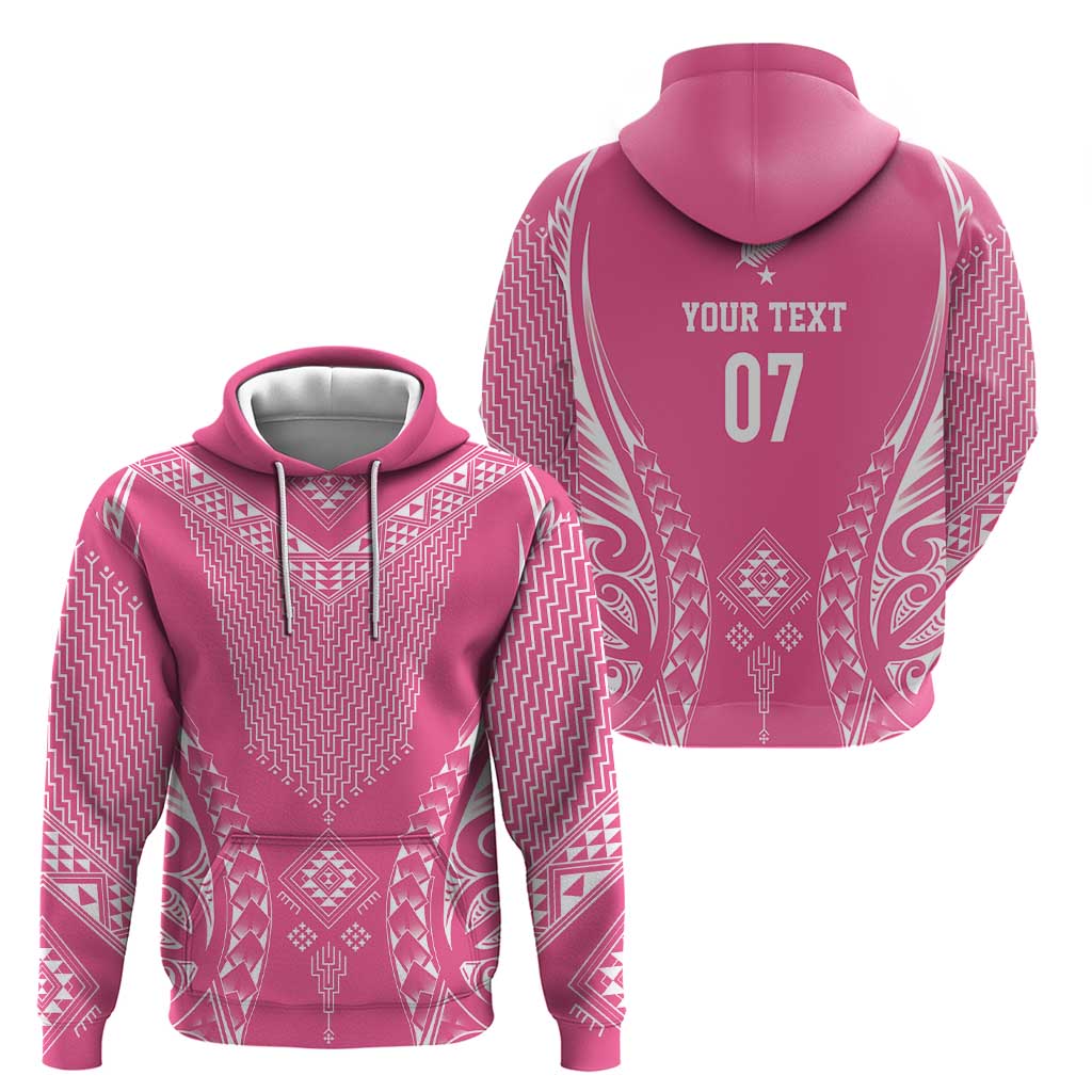 2025 Rugby Championship New Zealand Custom Zip Hoodie Poutama Motifs - Pink Out LT7 - Polynesian Pride