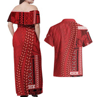 Samoa FAST Siapo Couples Matching Off Shoulder Maxi Dress and Hawaiian Shirt Tatau-Ulafala Vines - Polynesian Pride