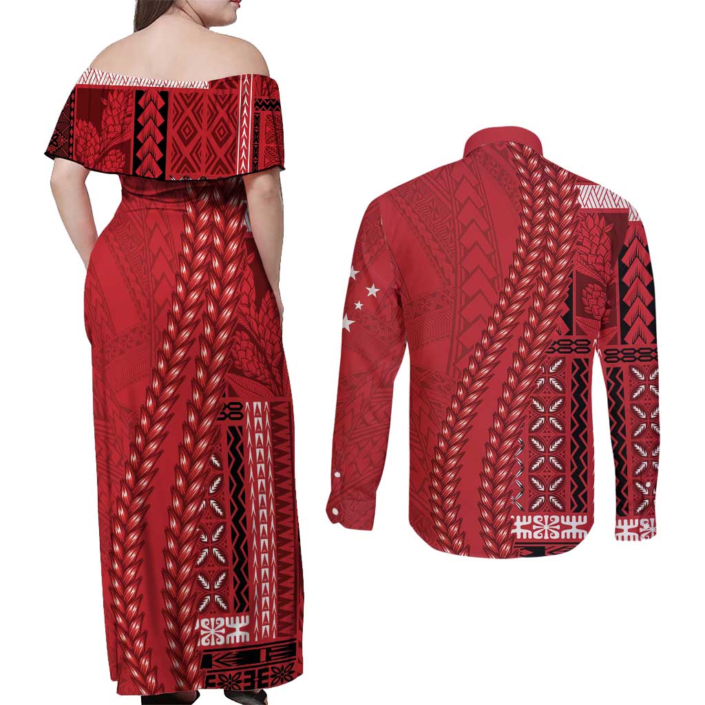 Samoa FAST Siapo Couples Matching Off Shoulder Maxi Dress and Long Sleeve Button Shirt Tatau-Ulafala Vines - Polynesian Pride