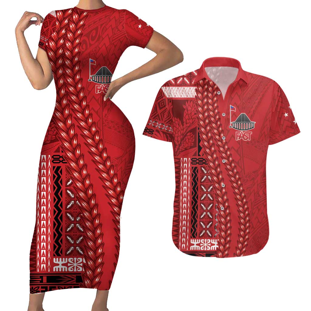 Samoa FAST Siapo Couples Matching Short Sleeve Bodycon Dress and Hawaiian Shirt Tatau-Ulafala Vines - Polynesian Pride