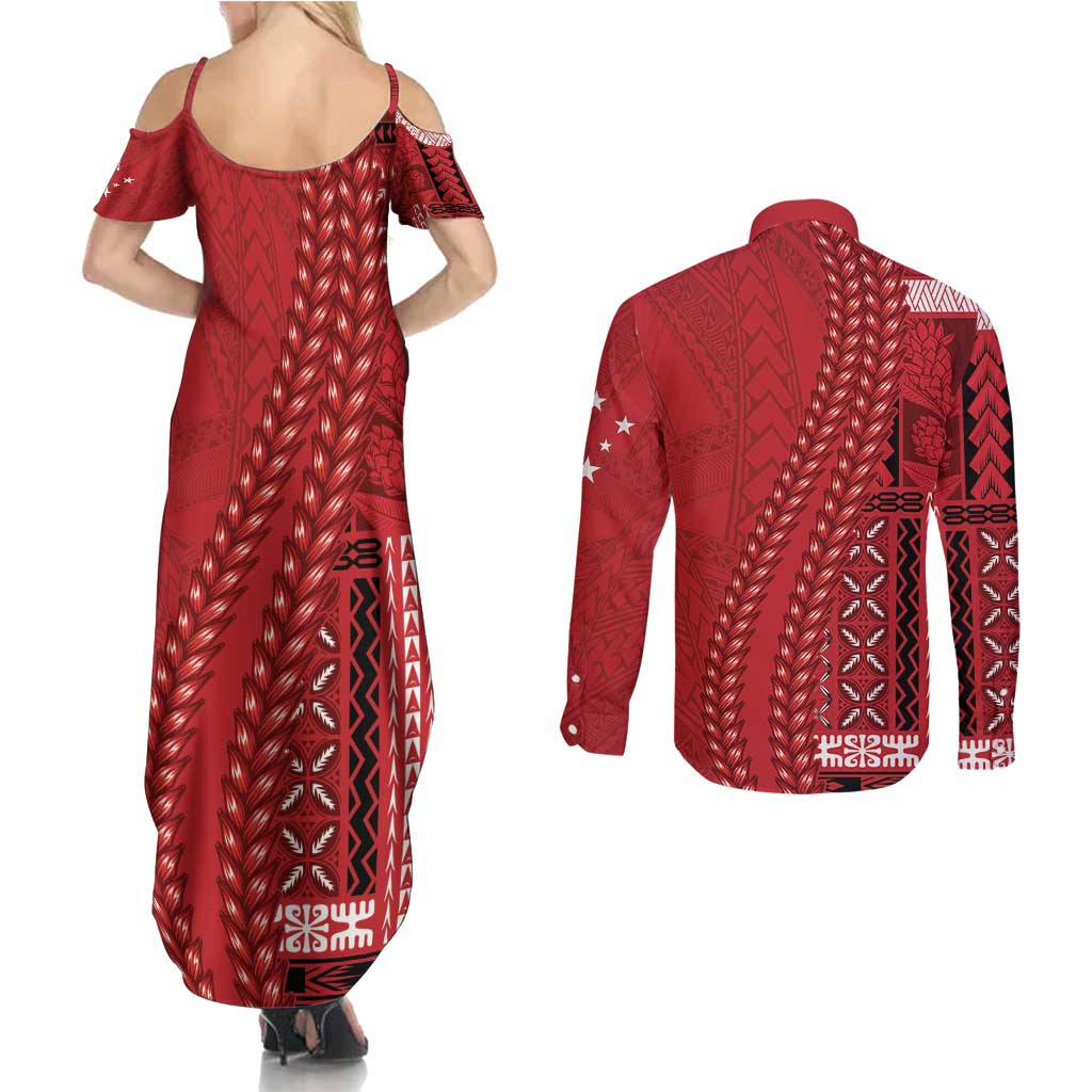 Samoa FAST Siapo Couples Matching Summer Maxi Dress and Long Sleeve Button Shirt Tatau-Ulafala Vines - Polynesian Pride