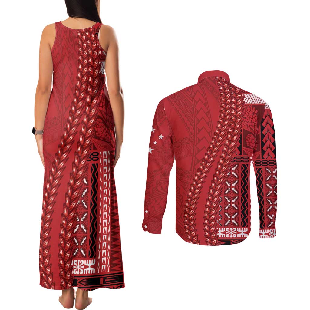 Samoa FAST Siapo Couples Matching Tank Maxi Dress and Long Sleeve Button Shirt Tatau-Ulafala Vines - Polynesian Pride