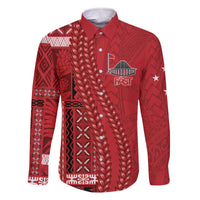 Samoa FAST Siapo Family Matching Off The Shoulder Long Sleeve Dress and Hawaiian Shirt Tatau-Ulafala Vines LT7 Dad's Shirt - Long Sleeve Red - Polynesian Pride
