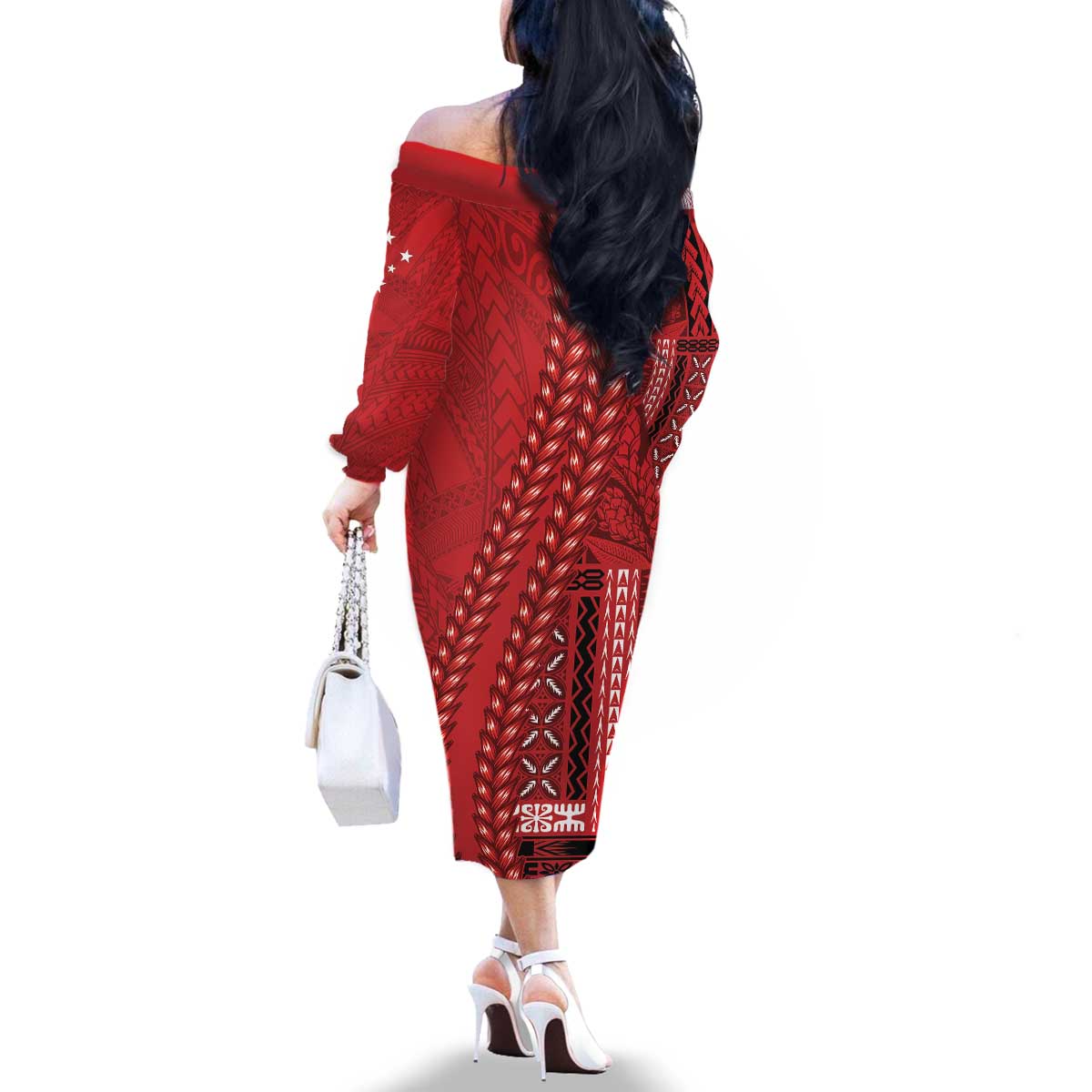 Samoa FAST Siapo Family Matching Off The Shoulder Long Sleeve Dress and Hawaiian Shirt Tatau-Ulafala Vines LT7 - Polynesian Pride