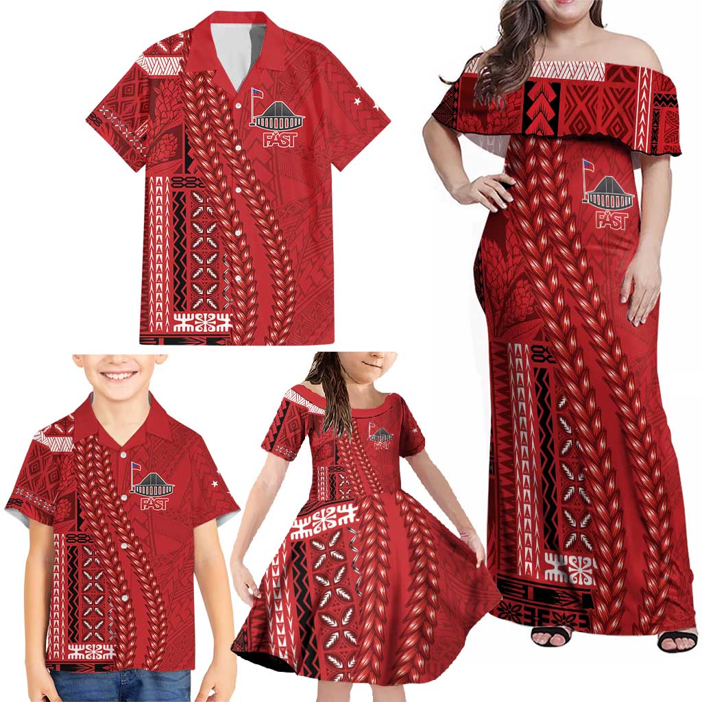 Samoa FAST Siapo Family Matching Off Shoulder Maxi Dress and Hawaiian Shirt Tatau-Ulafala Vines - Polynesian Pride