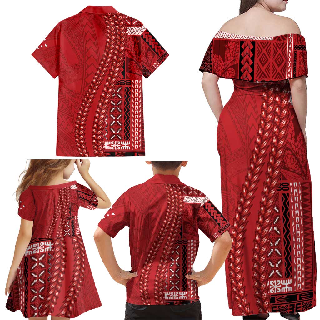 Samoa FAST Siapo Family Matching Off Shoulder Maxi Dress and Hawaiian Shirt Tatau-Ulafala Vines - Polynesian Pride