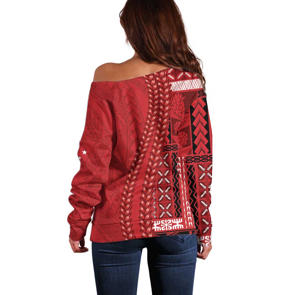 Samoa FAST Siapo Off Shoulder Sweater Tatau-Ulafala Vines - Polynesian Pride