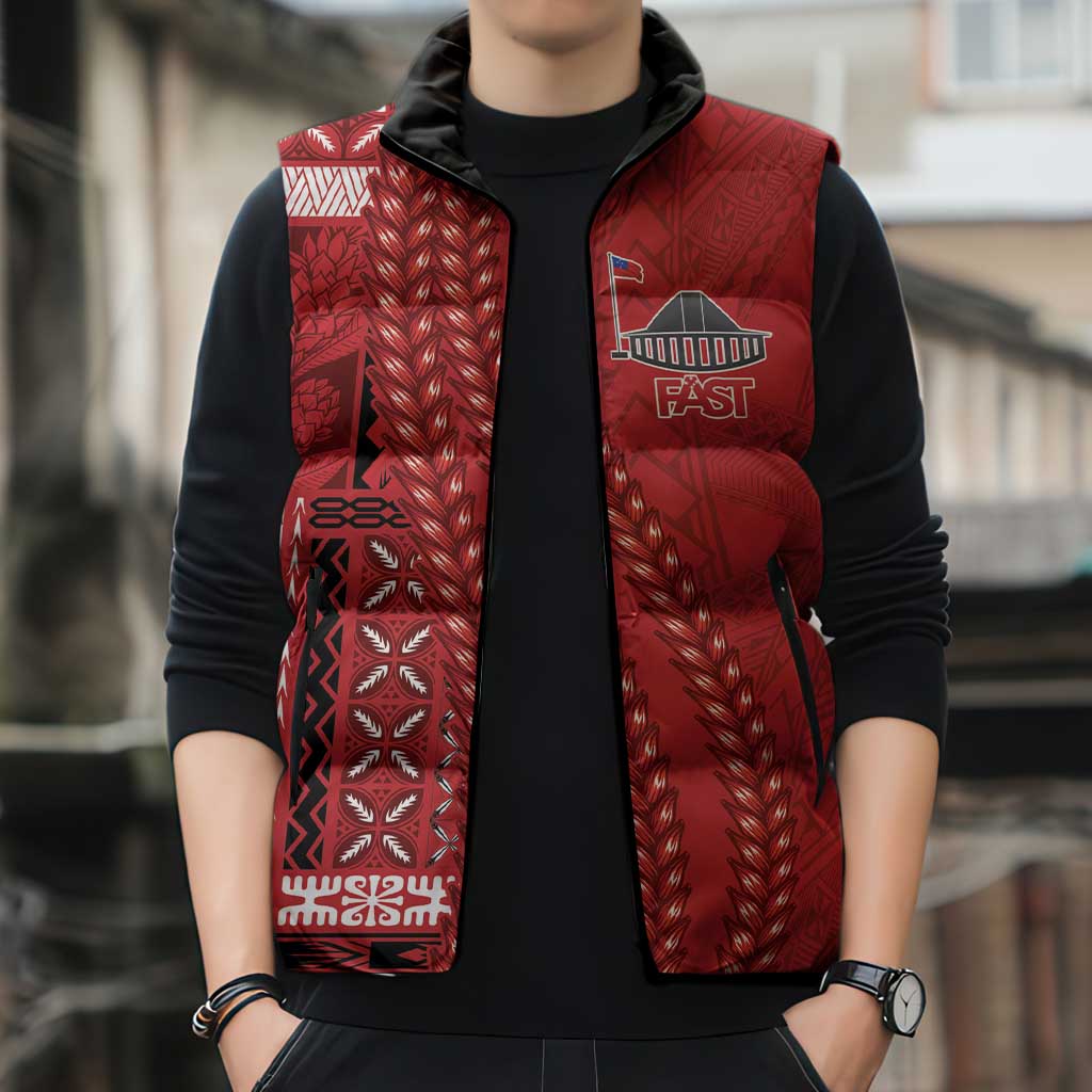 Samoa FAST Siapo Sleeveless Puffer Jacket Tatau-Ulafala Vines - Polynesian Pride