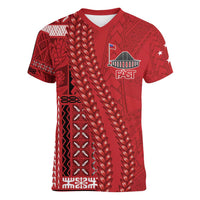 Samoa FAST Siapo Women V-Neck T-Shirt Tatau-Ulafala Vines - Polynesian Pride