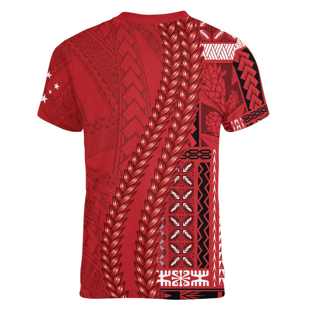 Samoa FAST Siapo Women V-Neck T-Shirt Tatau-Ulafala Vines - Polynesian Pride