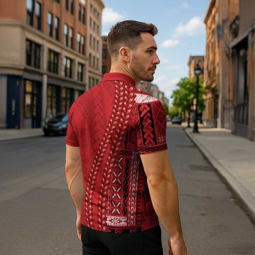 Samoa FAST Siapo Zipper Polo Shirt Tatau-Ulafala Vines - Polynesian Pride