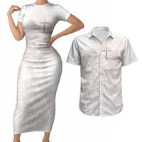 Samoa Lotu Tamaiti White Prayers Couples Matching Short Sleeve Bodycon Dress and Hawaiian Shirt Floral Mamanu Siapo