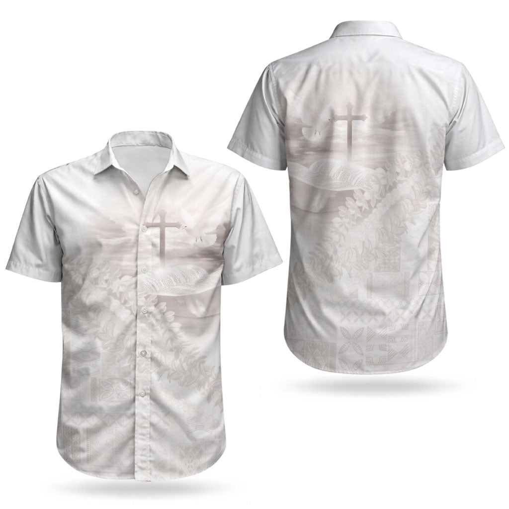 Samoa Lotu Tamaiti White Prayers Couples Matching Short Sleeve Bodycon Dress and Hawaiian Shirt Floral Mamanu Siapo