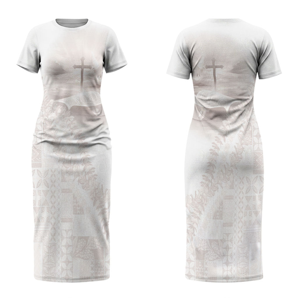 Samoa Lotu Tamaiti White Prayers Couples Matching Short Sleeve Bodycon Dress and Hawaiian Shirt Floral Mamanu Siapo