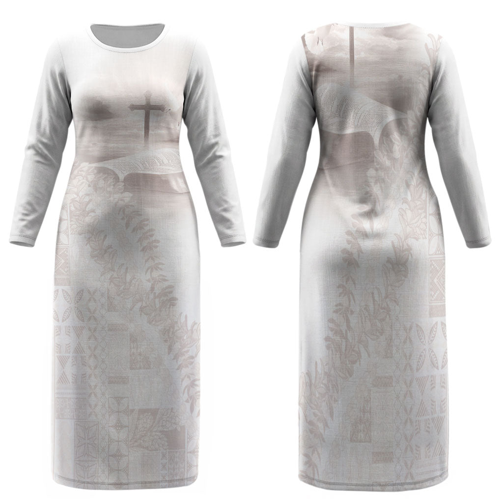Samoa Lotu Tamaiti White Prayers Family Matching Long Sleeve Bodycon Dress and Hawaiian Shirt Floral Mamanu Siapo