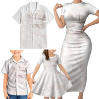 Samoa Lotu Tamaiti White Prayers Family Matching Short Sleeve Bodycon Dress and Hawaiian Shirt Floral Mamanu Siapo