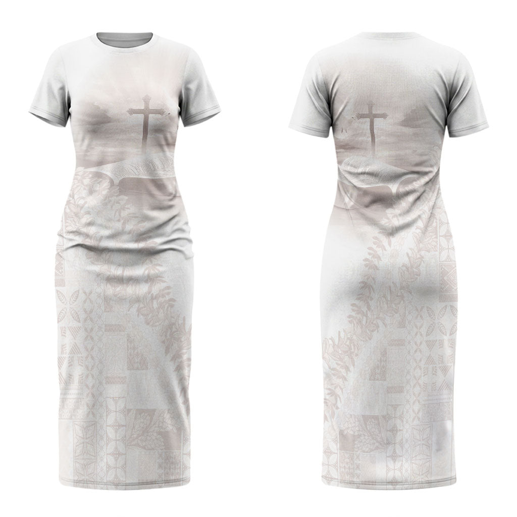 Samoa Lotu Tamaiti White Prayers Family Matching Short Sleeve Bodycon Dress and Hawaiian Shirt Floral Mamanu Siapo
