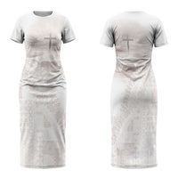Samoa Lotu Tamaiti White Prayers Family Matching Short Sleeve Bodycon Dress and Hawaiian Shirt Floral Mamanu Siapo