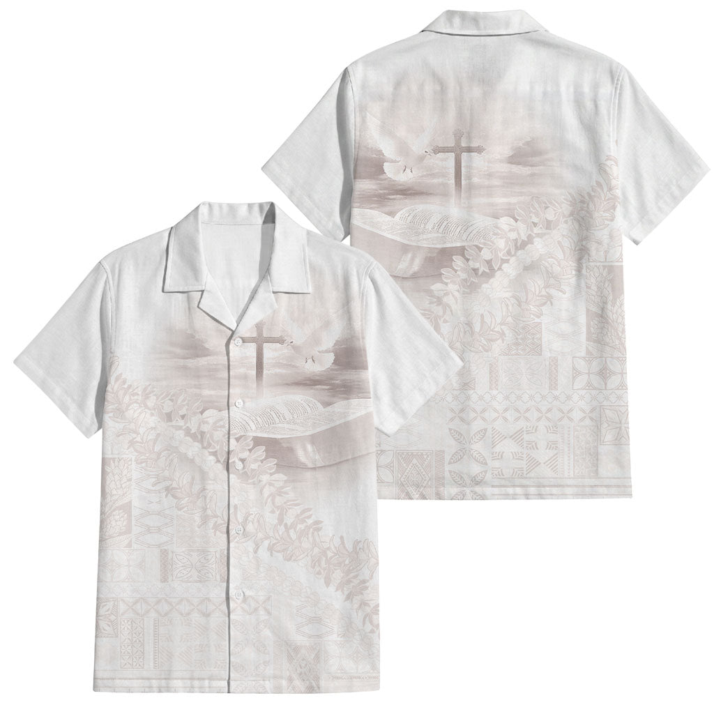 Samoa Lotu Tamaiti White Prayers Family Matching Short Sleeve Bodycon Dress and Hawaiian Shirt Floral Mamanu Siapo