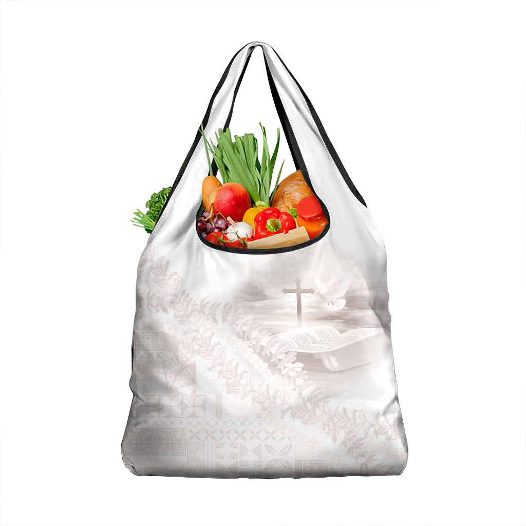 Samoa Lotu Tamaiti White Prayers Grocery Bag Floral Mamanu Siapo LT7 1-pack One Size White - Polynesian Pride