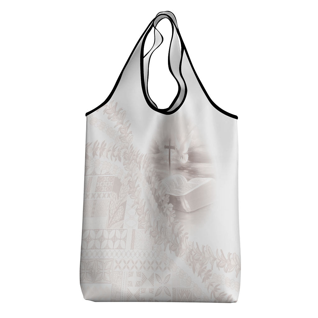 Samoa Lotu Tamaiti White Prayers Grocery Bag Floral Mamanu Siapo LT7 - Polynesian Pride