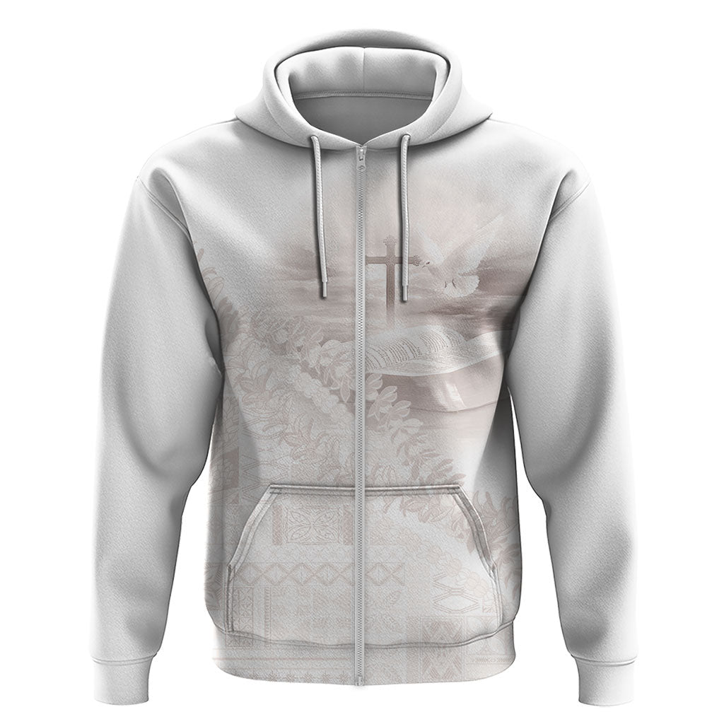 Samoa Lotu Tamaiti White Prayers Hoodie Floral Mamanu Siapo LT7 Zip Hoodie White - Polynesian Pride