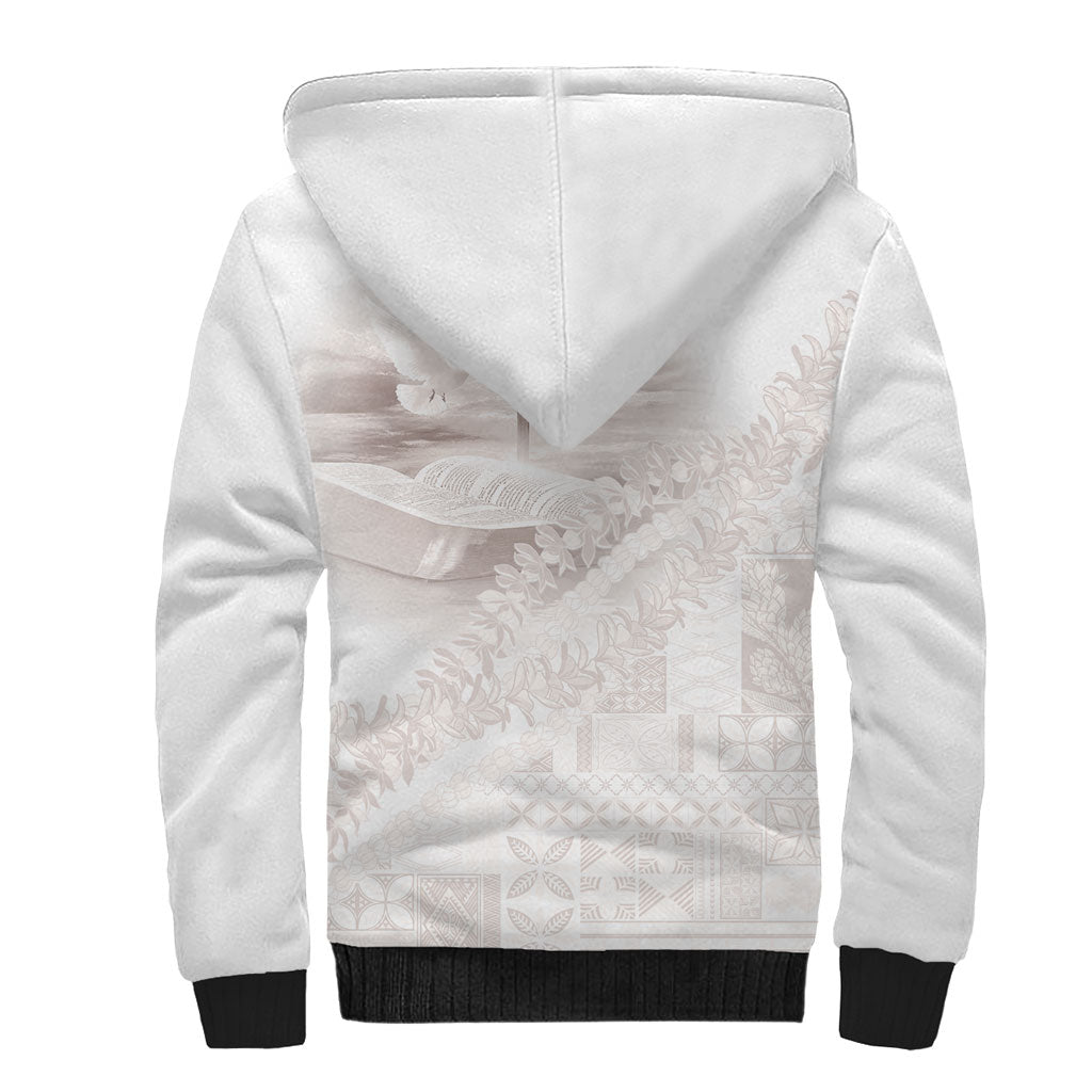 Samoa Lotu Tamaiti White Prayers Sherpa Hoodie Floral Mamanu Siapo LT7 - Polynesian Pride