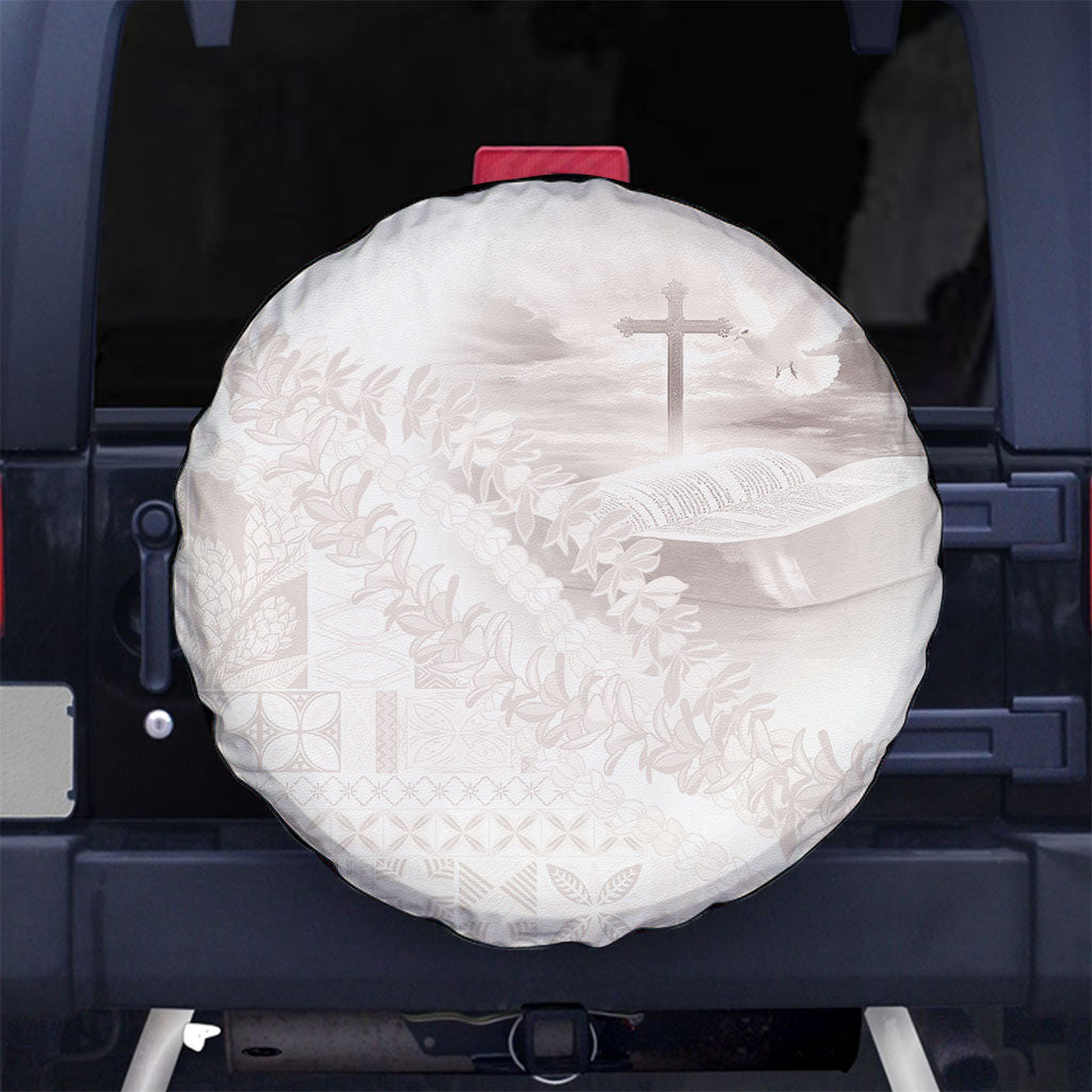 Samoa Lotu Tamaiti White Prayers Spare Tire Cover Floral Mamanu Siapo LT7 No hole White - Polynesian Pride