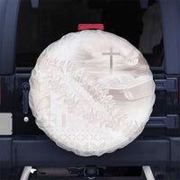 Samoa Lotu Tamaiti White Prayers Spare Tire Cover Floral Mamanu Siapo LT7 No hole White - Polynesian Pride