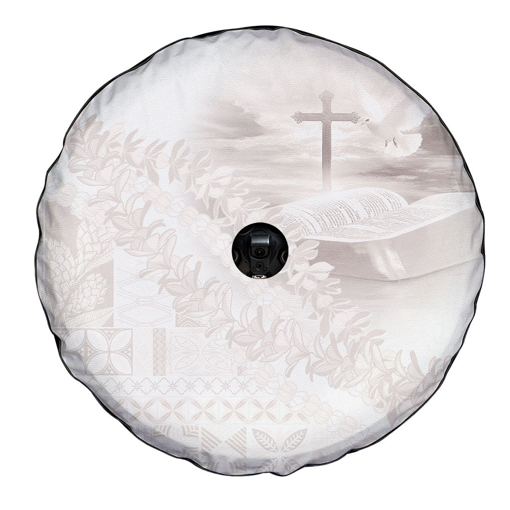 Samoa Lotu Tamaiti White Prayers Spare Tire Cover Floral Mamanu Siapo LT7 - Polynesian Pride
