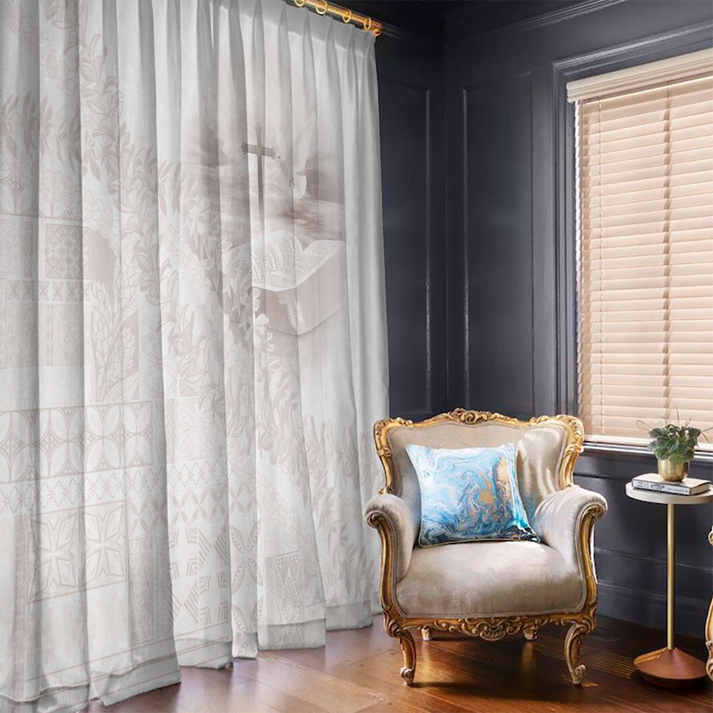 Samoa Lotu Tamaiti White Prayers Window Curtain Floral Mamanu Siapo LT7 - Polynesian Pride