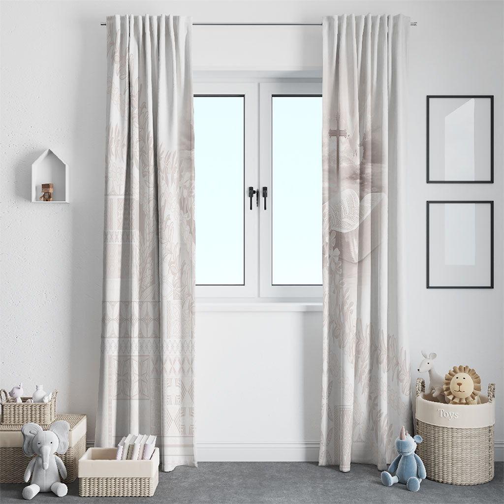 Samoa Lotu Tamaiti White Prayers Window Curtain Floral Mamanu Siapo LT7 - Polynesian Pride