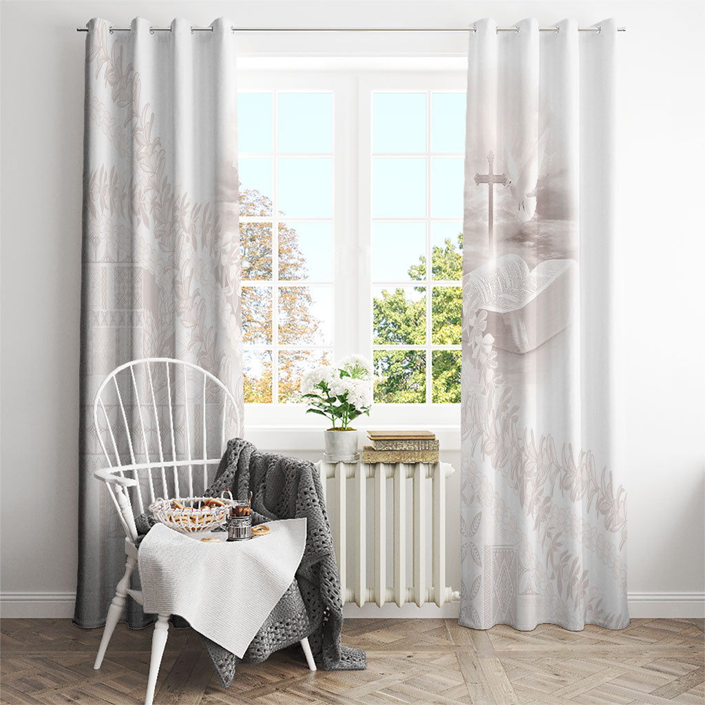 Samoa Lotu Tamaiti White Prayers Window Curtain Floral Mamanu Siapo LT7 - Polynesian Pride