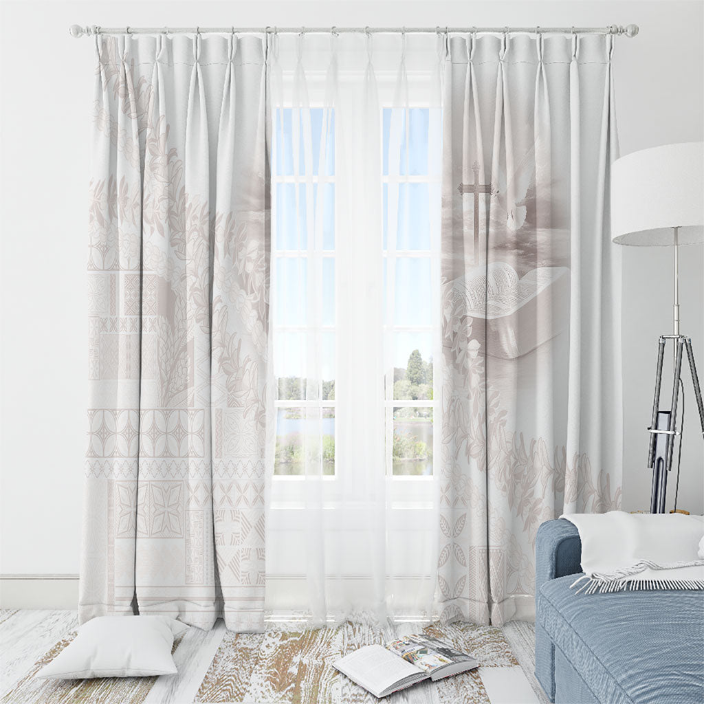 Samoa Lotu Tamaiti White Prayers Window Curtain Floral Mamanu Siapo LT7 - Polynesian Pride