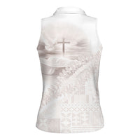 Samoa Lotu Tamaiti White Prayers Women Sleeveless Polo Shirt Floral Mamanu Siapo LT7 - Polynesian Pride