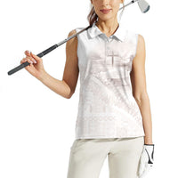 Samoa Lotu Tamaiti White Prayers Women Sleeveless Polo Shirt Floral Mamanu Siapo LT7 - Polynesian Pride