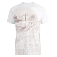 Samoa Lotu Tamaiti White Prayers Women V-Neck T-Shirt Floral Mamanu Siapo LT7 - Polynesian Pride