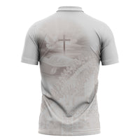 Samoa Lotu Tamaiti White Prayers Zipper Polo Shirt Floral Mamanu Siapo LT7 - Polynesian Pride