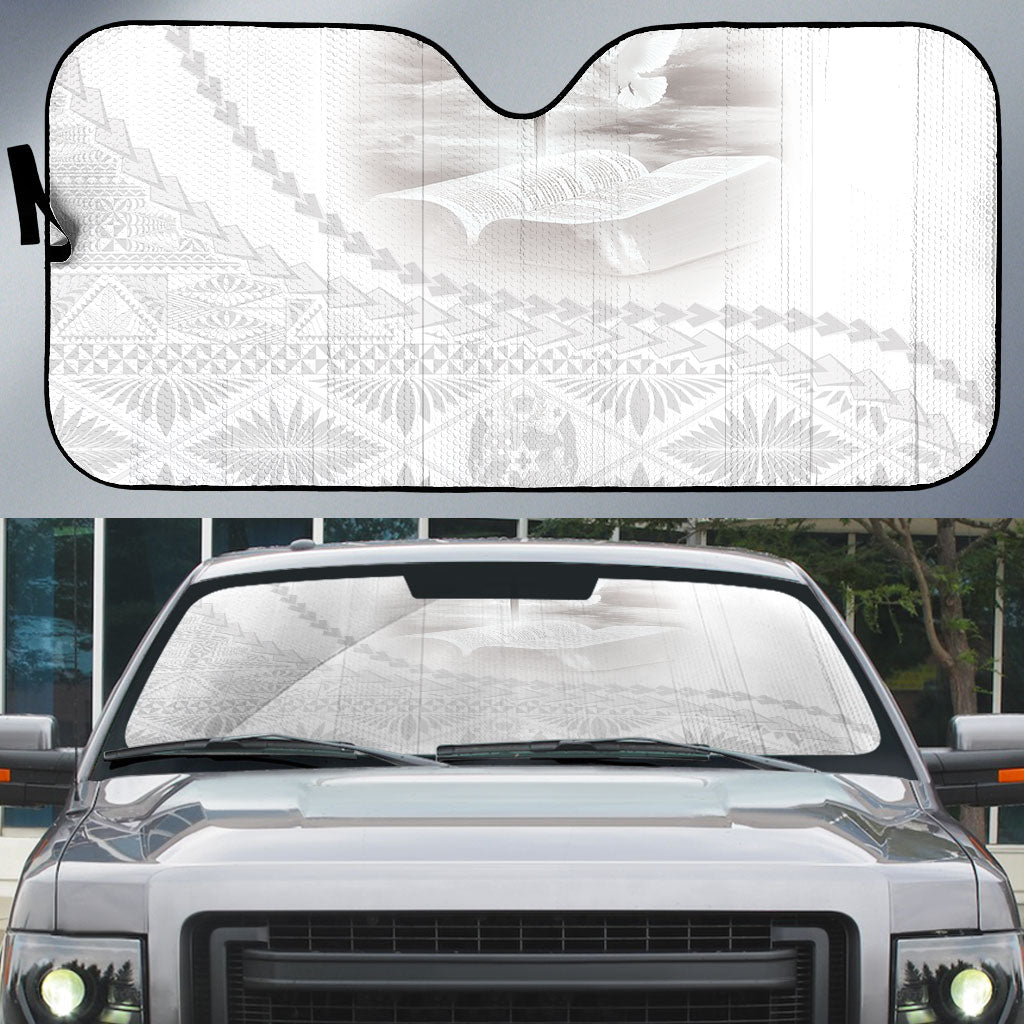 Tonga White Sunday Fakame Auto Sun Shade Tokelaufeletoa Kupesi LT7 White - Polynesian Pride
