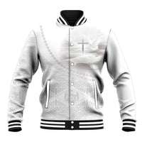 Tonga White Sunday Fakame Baseball Jacket Tokelaufeletoa Kupesi LT7 Unisex White - Polynesian Pride