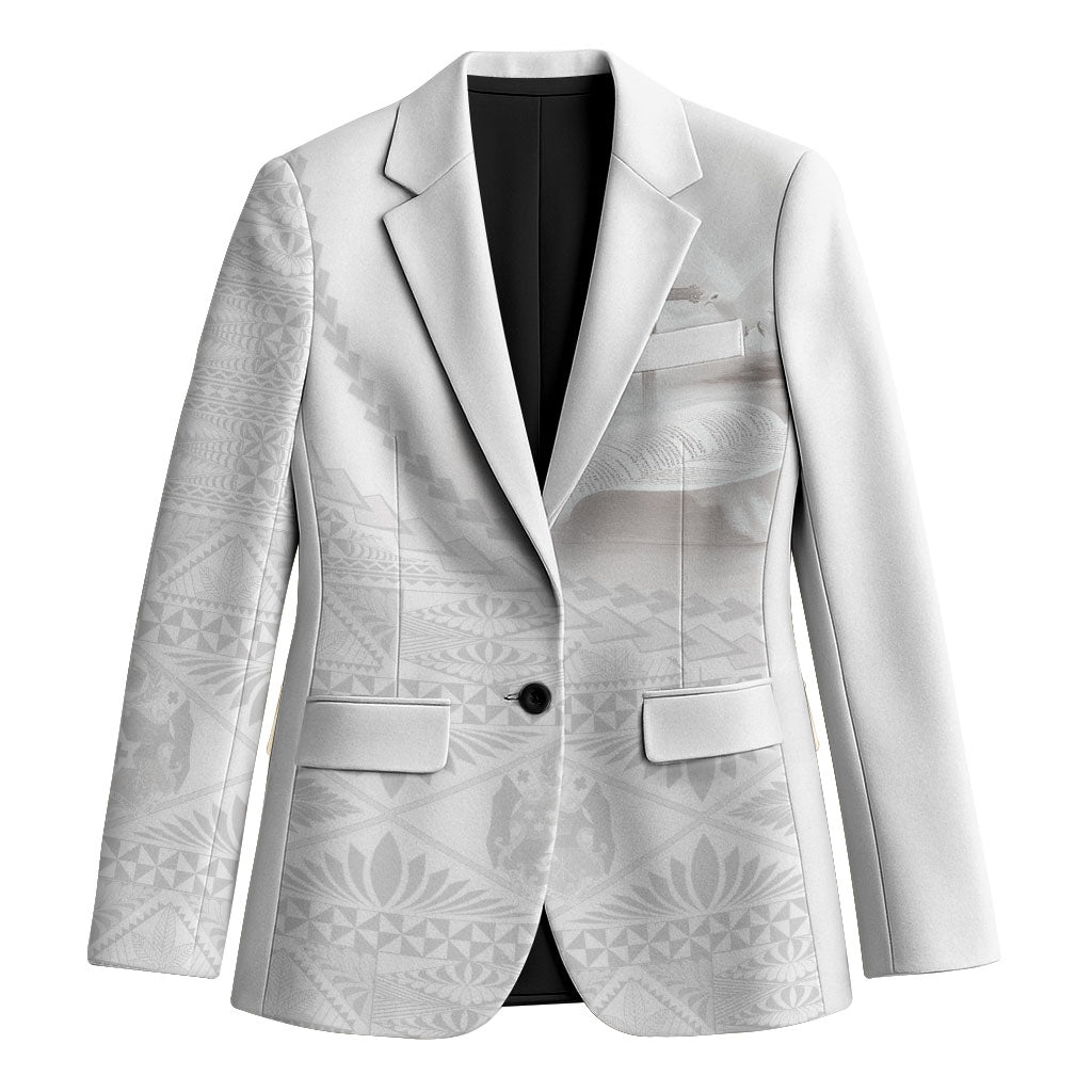 Tonga White Sunday Fakame Blazer Tokelaufeletoa Kupesi LT7 Unisex White - Polynesian Pride