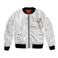 Tonga White Sunday Fakame Bomber Jacket Tokelaufeletoa Kupesi LT7 Unisex White - Polynesian Pride