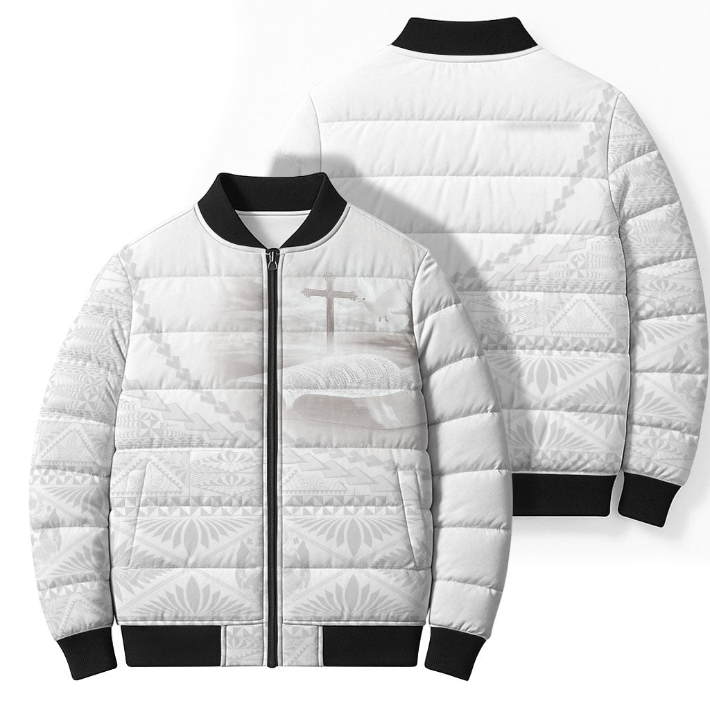 Tonga White Sunday Fakame Bomber Puffer Jacket Tokelaufeletoa Kupesi LT7 - Polynesian Pride