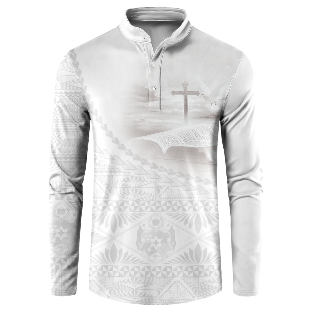 Tonga White Sunday Fakame Button Sweatshirt Tokelaufeletoa Kupesi LT7 White - Polynesian Pride