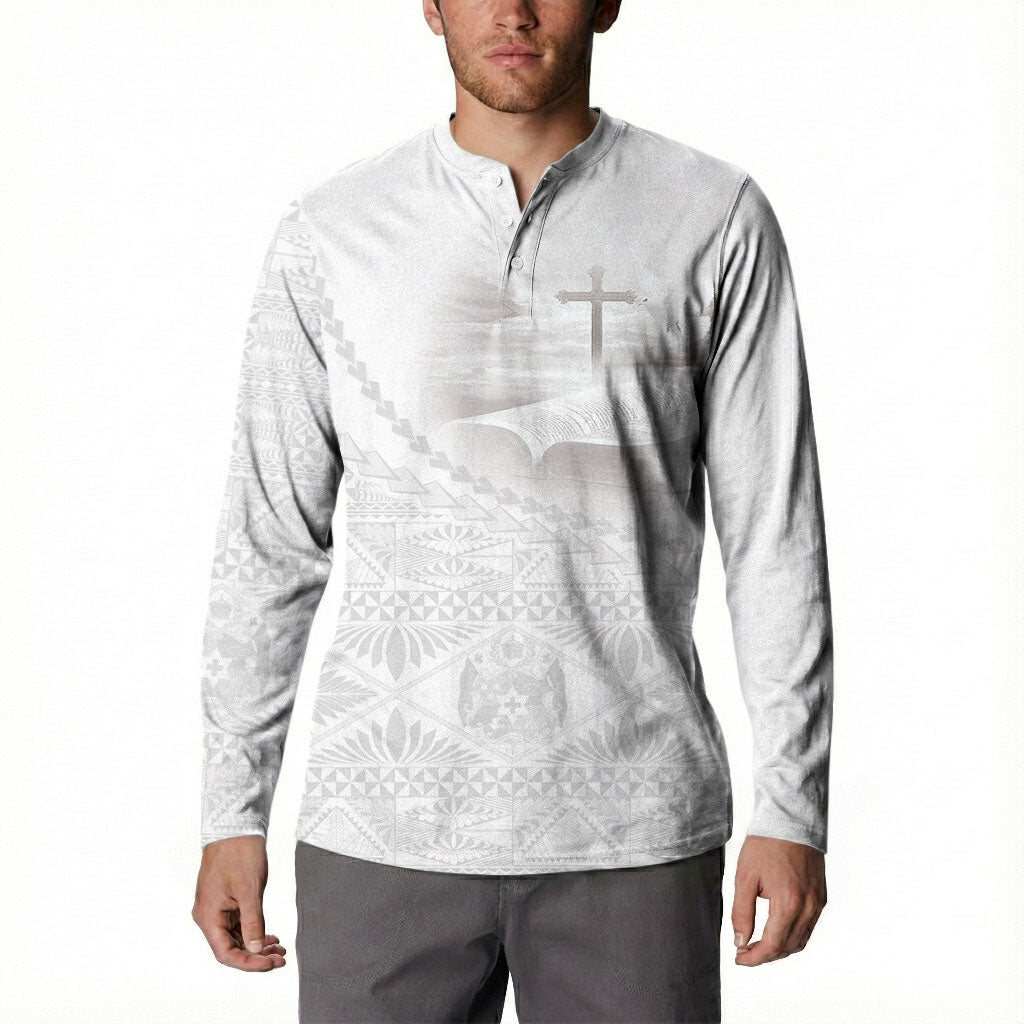 Tonga White Sunday Fakame Button Sweatshirt Tokelaufeletoa Kupesi LT7 - Polynesian Pride