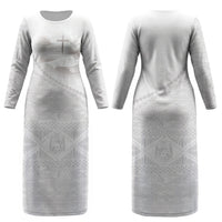 Tonga White Sunday Fakame Couples Matching Long Sleeve Bodycon Dress and Hawaiian Shirt Tokelaufeletoa Kupesi LT7 - Polynesian Pride
