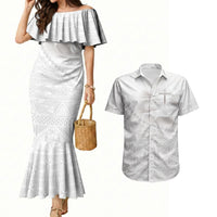 Tonga White Sunday Fakame Couples Matching Mermaid Dress and Hawaiian Shirt Tokelaufeletoa Kupesi LT7 White - Polynesian Pride