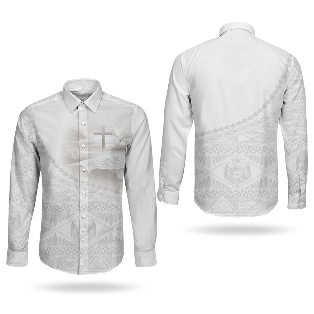 Tonga White Sunday Fakame Couples Matching Off Shoulder Short Dress and Long Sleeve Button Shirt Tokelaufeletoa Kupesi LT7 - Polynesian Pride