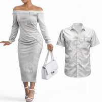 Tonga White Sunday Fakame Couples Matching Off The Shoulder Long Sleeve Dress and Hawaiian Shirt Tokelaufeletoa Kupesi LT7 White - Polynesian Pride